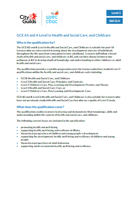 Gce As And A Level In Health And Social Care And Child Care E